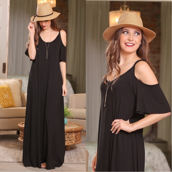 Infinity Raine Dresses & Skirts - LAST ONE! Black Cold Shoulder Ruffle Maxi Dress